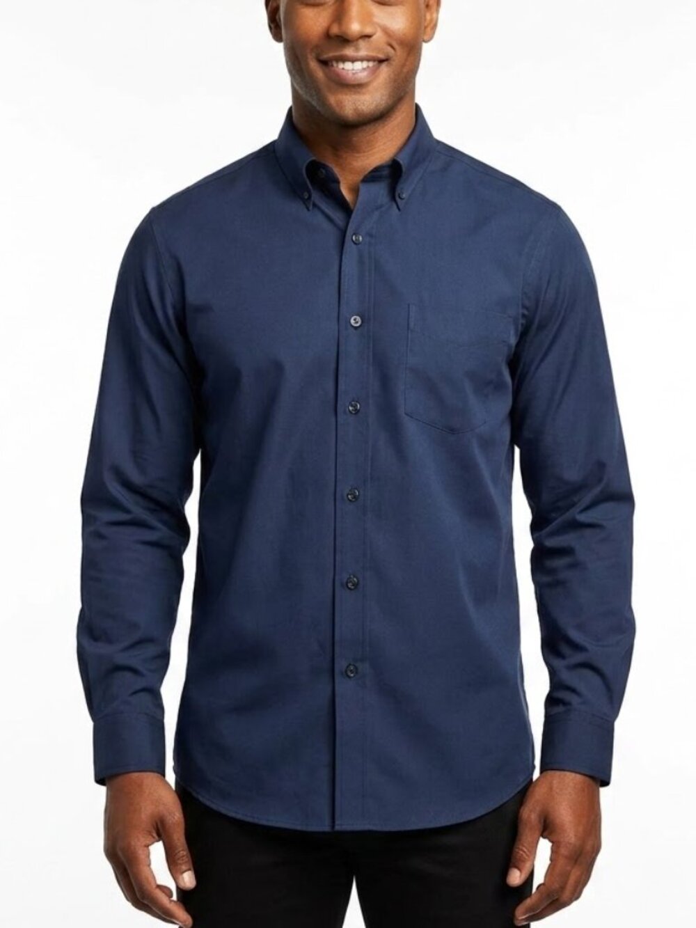 L.L. Bean Cotton Navy Trim Fit Wrinkle Resistant Button Down Shirt Med